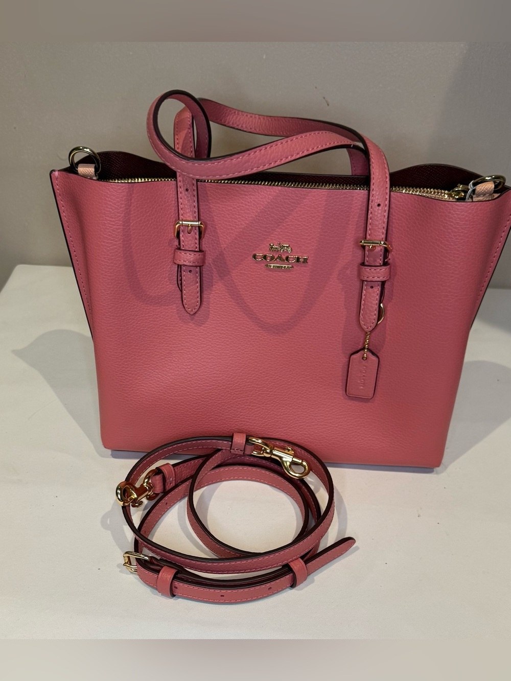 Coach Molly 25 Pink Pebbled Leather Satchel with Removable Strap
